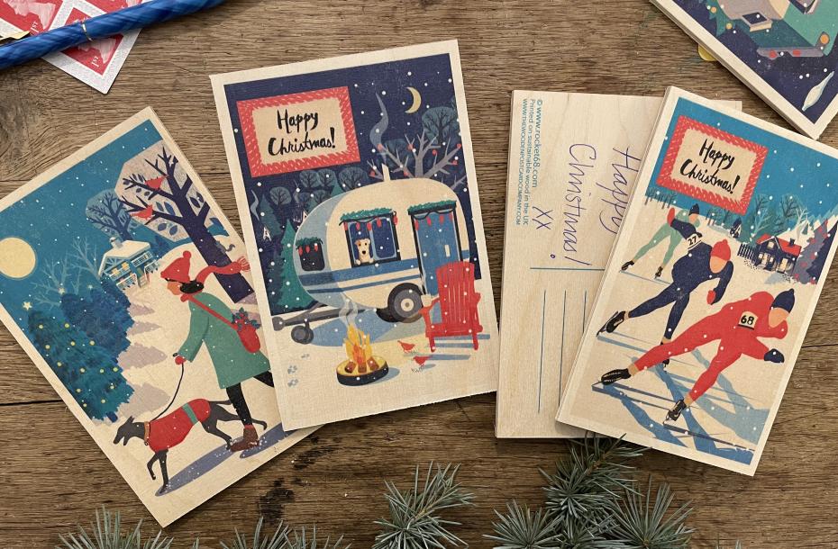 Winter wooden postcards
